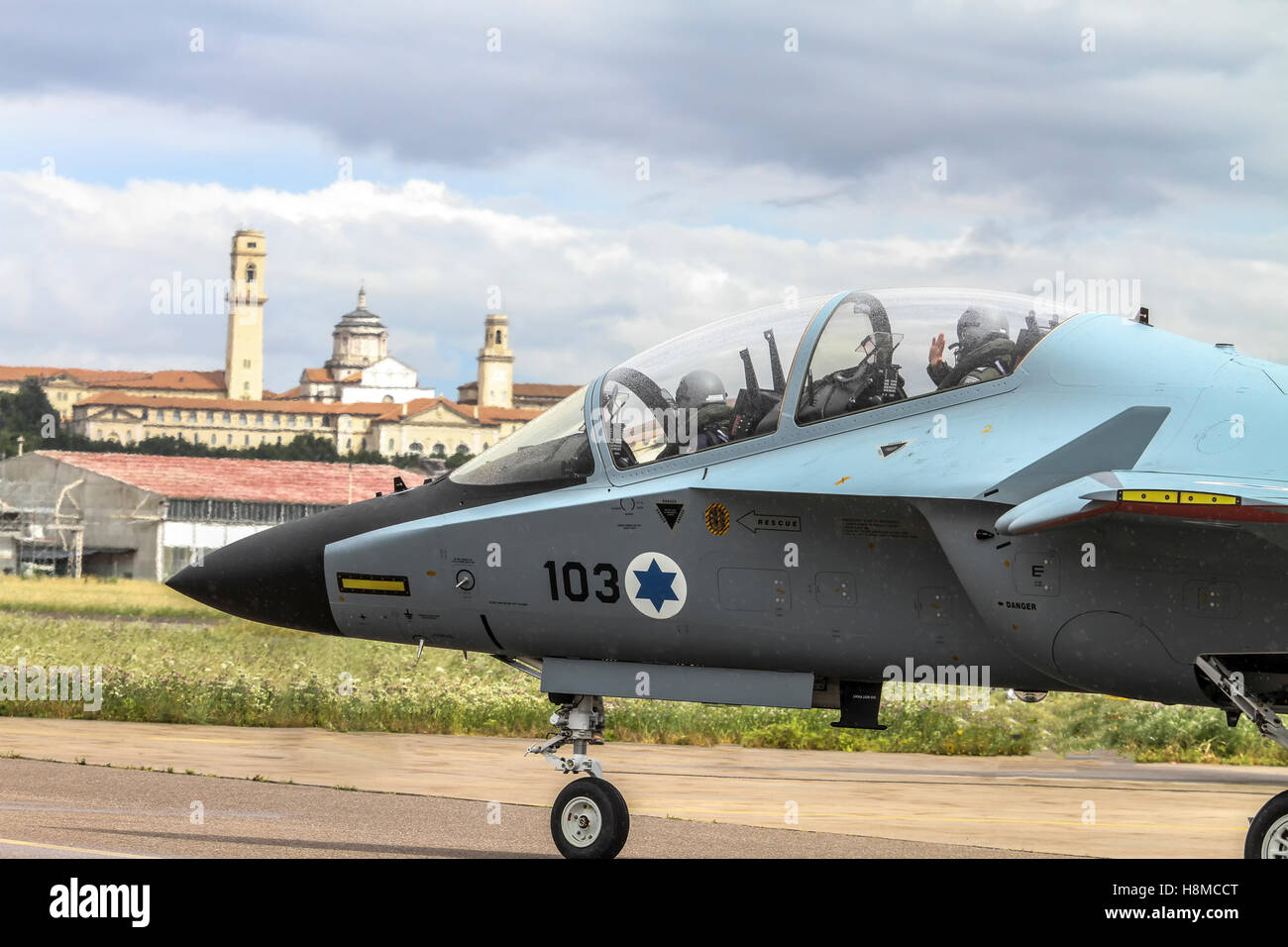 Israeli Air Force Alenia Aermacchi M-346 Master (IAF Lavi) a military twin-engine transonic trainer aircraft. Photographed in It Stock Photo