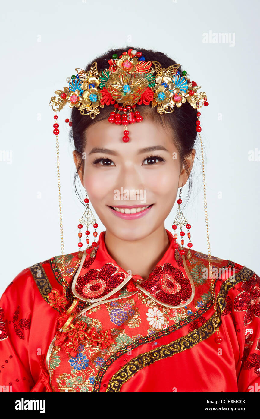 Chinese Bride looking at Camera Stock Photo