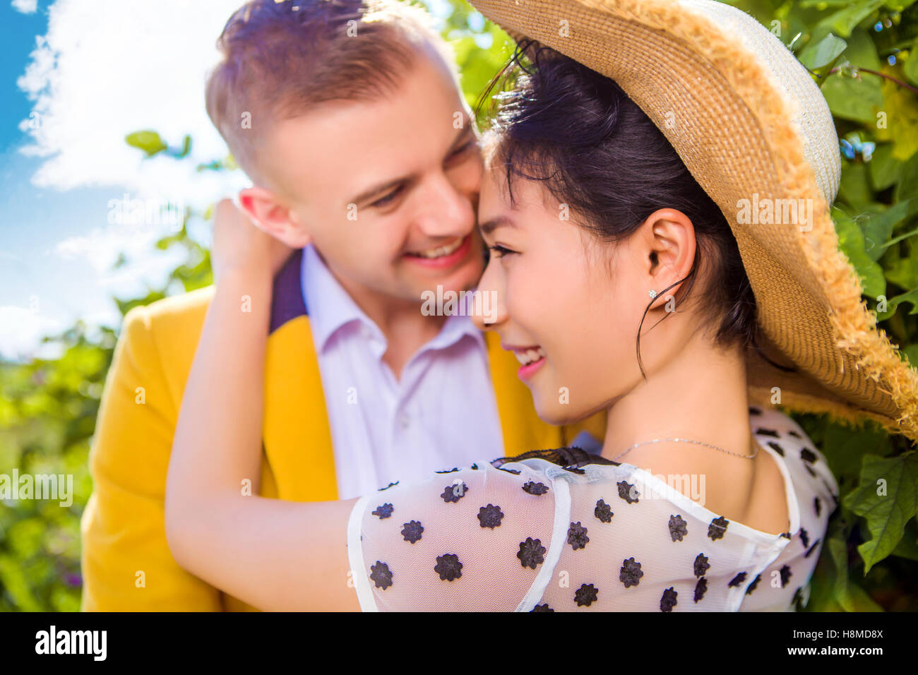 Close-up of happy loving couple outdoors Stock Photo