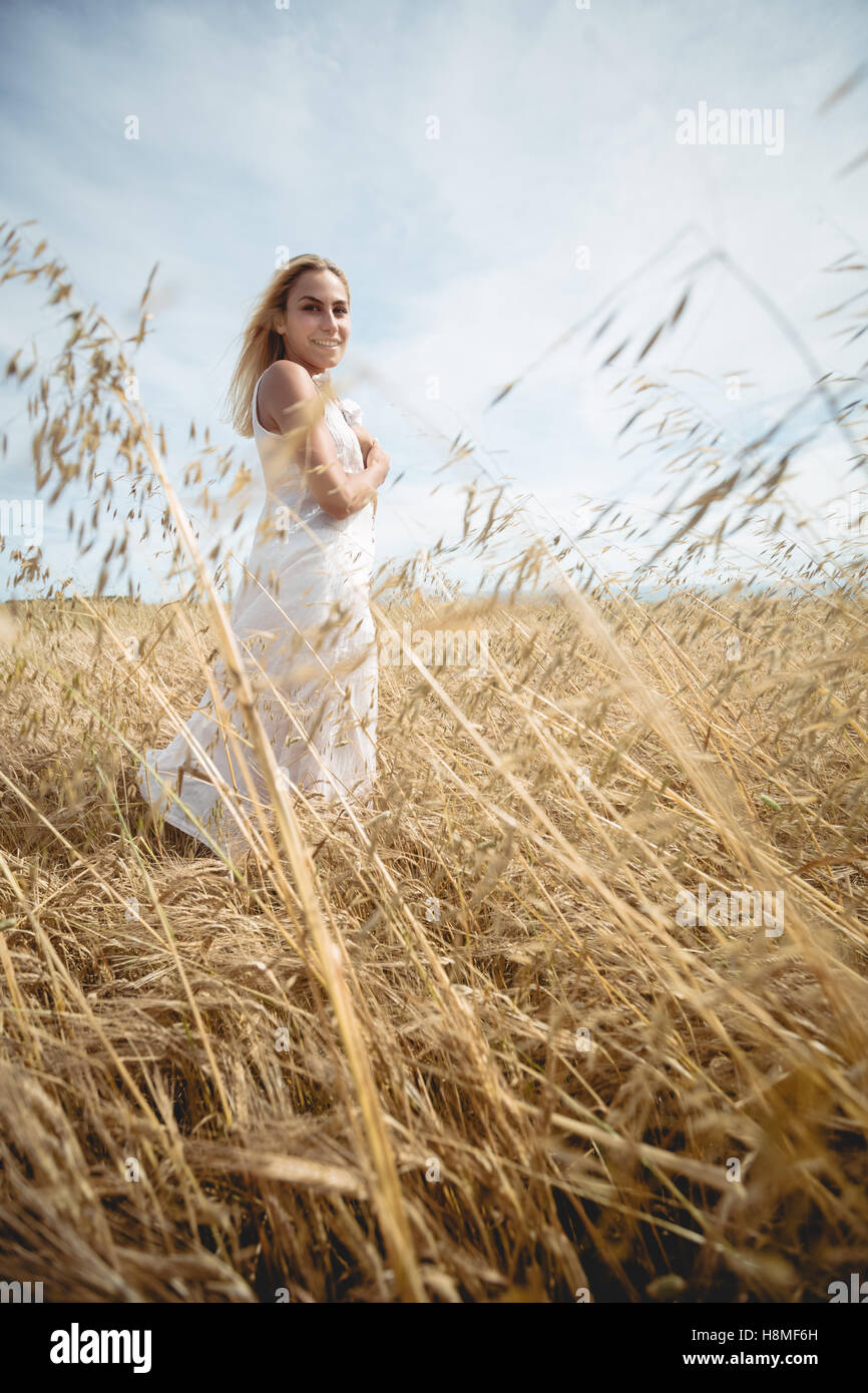 Blonde woman in white crop hi-res stock photography and images - Alamy