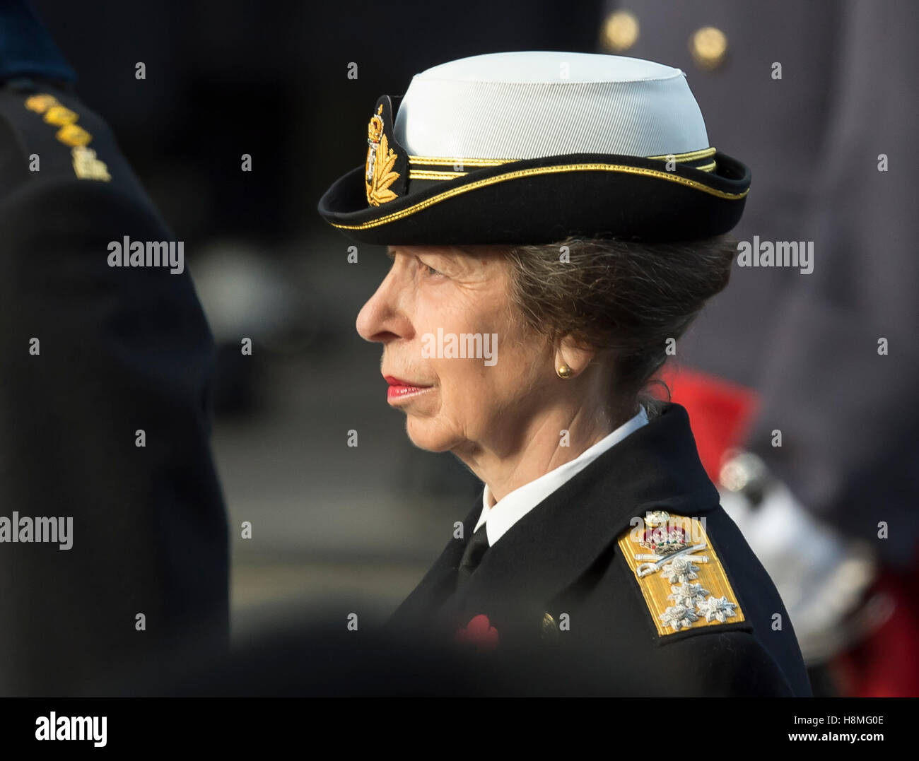 Princess Anne The Princess Royal joinsHM The Queen and other members of the Royal family at The Cenotaph on Remembrance Sunday Stock Photo