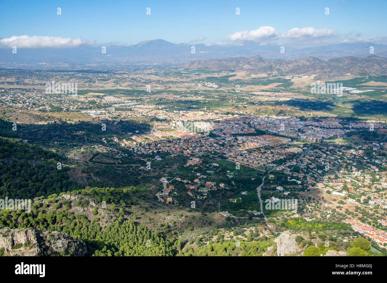 Aerial view of Alhaurin de la Torre, village, town in Southern Spain. Stock Photo