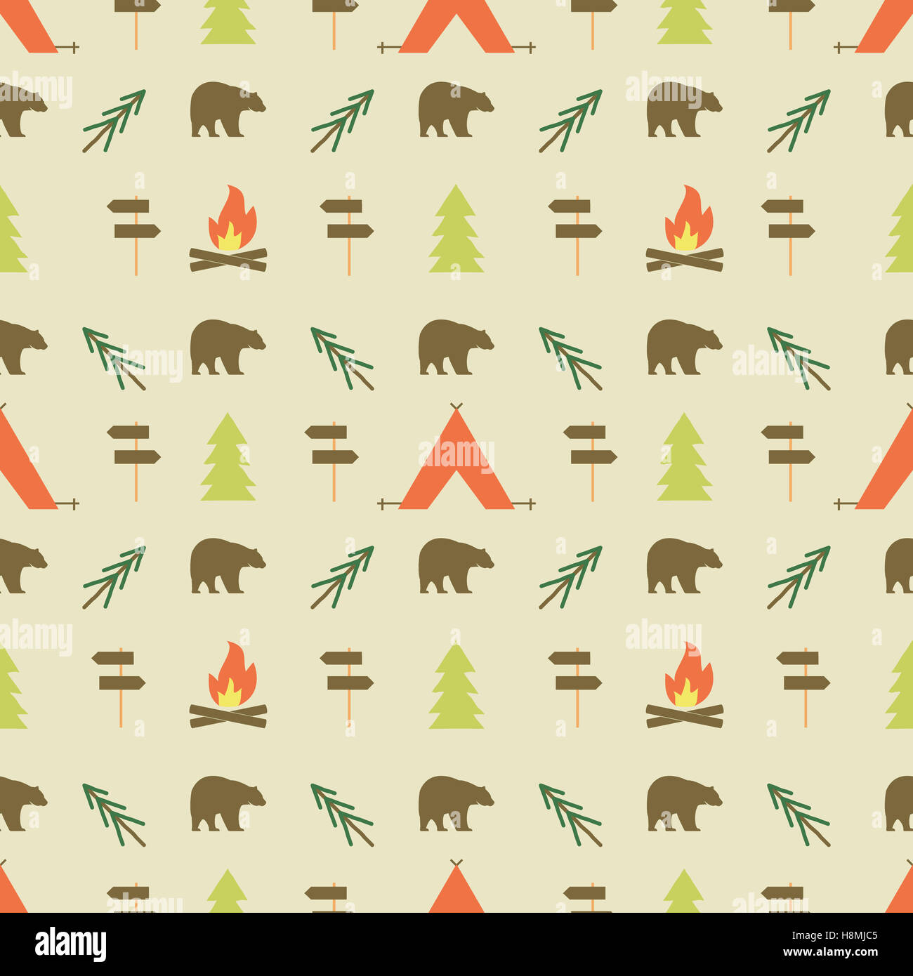 Camping elements pattern. seamless wallpaper design. Equipment for ...