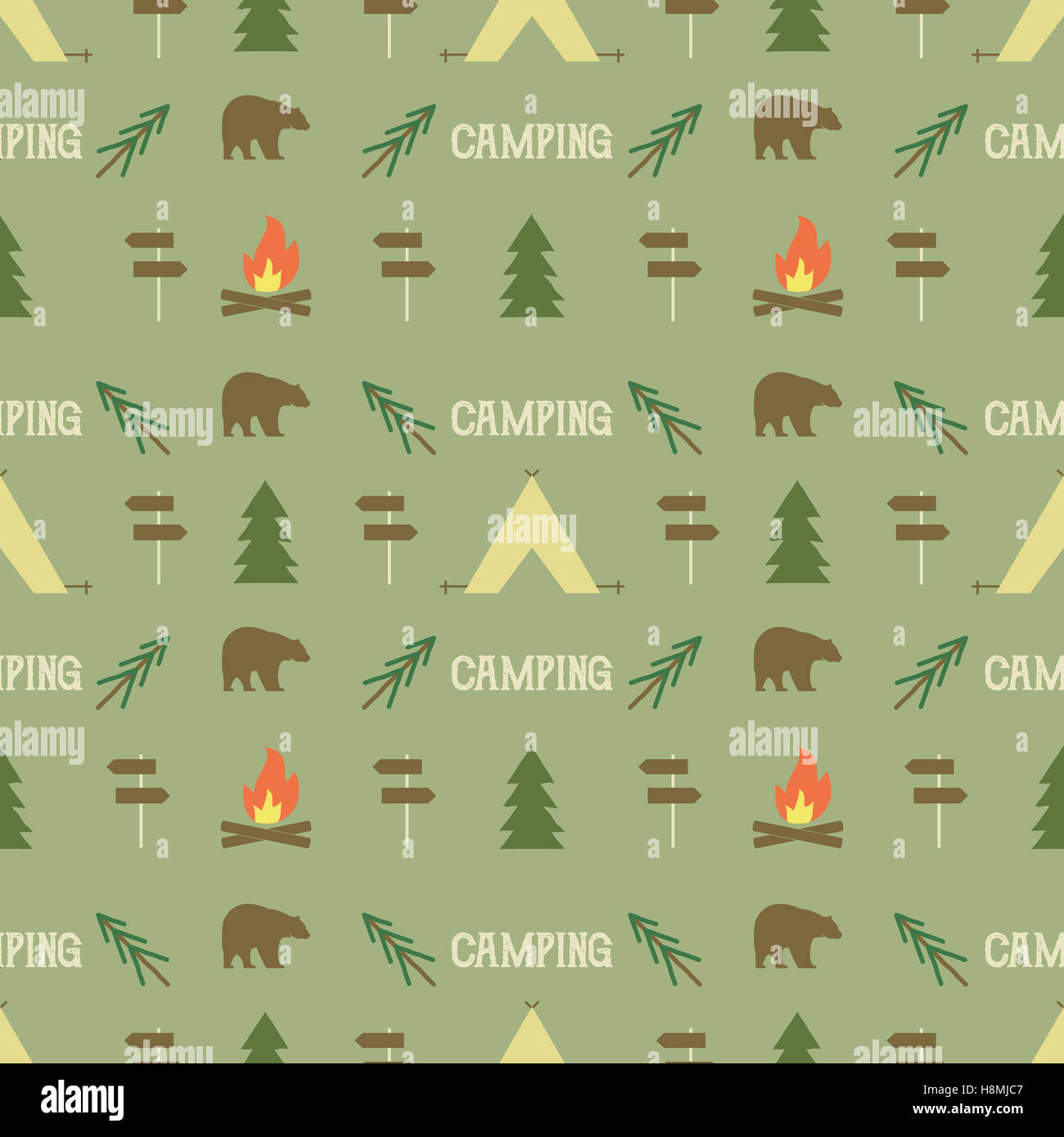 Camping Elements Pattern Seamless Wallpaper Design Equipment For