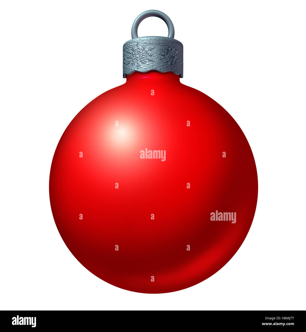 Christmas ball ornament as a red winter holiday sphere decoration as a seasonal ornamental design element isolated on a white background as a 3D illustration. Stock Photo