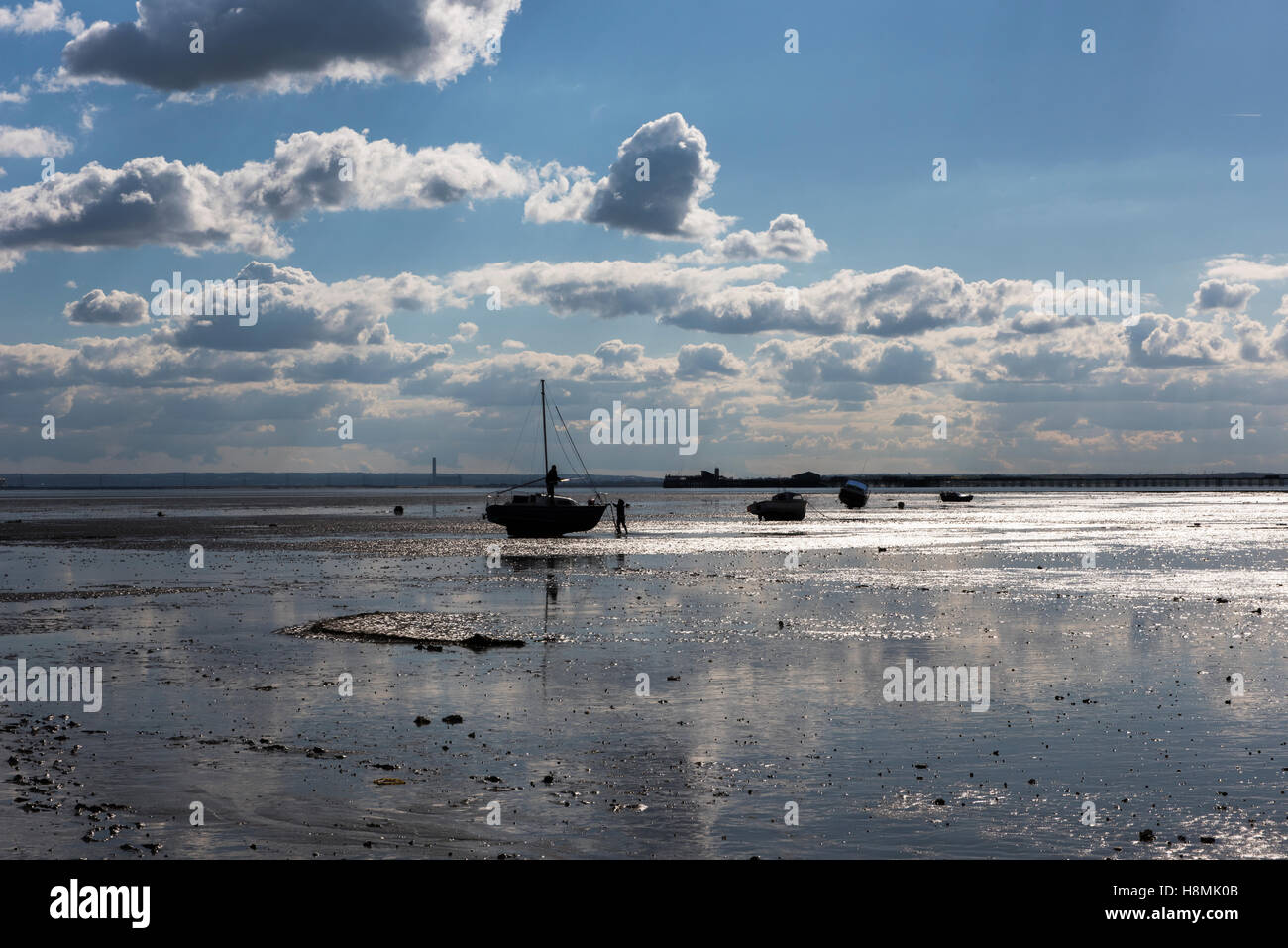 Southend on Sea Thames Estuary under a big sky with clouds. April