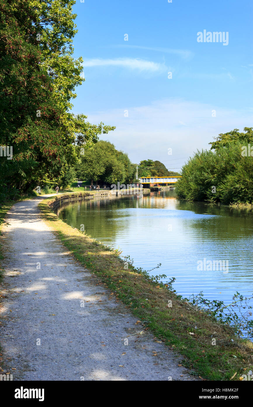 View upriver from the towpath of the River Lea at Tottenham, London, UK Stock Photo