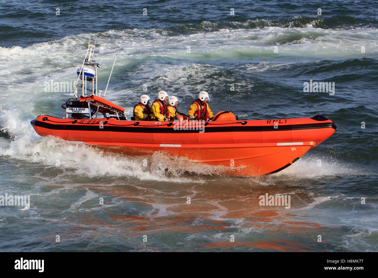 Looe RNLI with a crew of 4 out in Looe Bay testing the capabilities of their new Atlantic 85 B-894 'Sheila and Dennis Tongue II Stock Photo