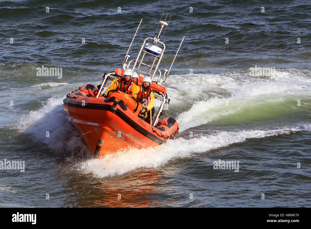 Looe RNLI with a crew of 4 out in Looe Bay testing the capabilities of their new Atlantic 85 B-894 'Sheila and Dennis Tongue II Stock Photo