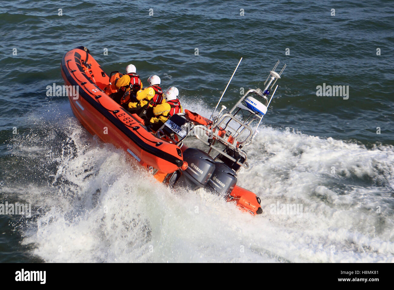 Looe RNLI with a crew of 4 out in Looe Bay testing the capabilities of their new Atlantic 85 B-894 'Sheila and Dennis Tongue II Stock Photo