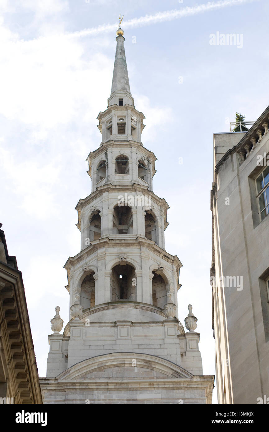 The tiered octagonal spire, St Bride's Church, Fleet street London Stock Photo
