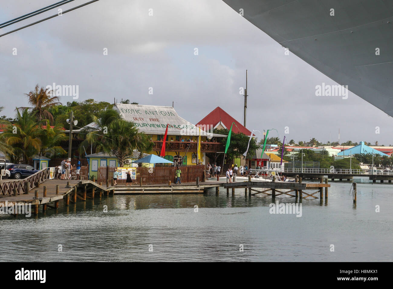 The water front of Radcliffe Quay, St. Johns, Antigua, Leeward Islands, West Indies, Caribbean Stock Photo