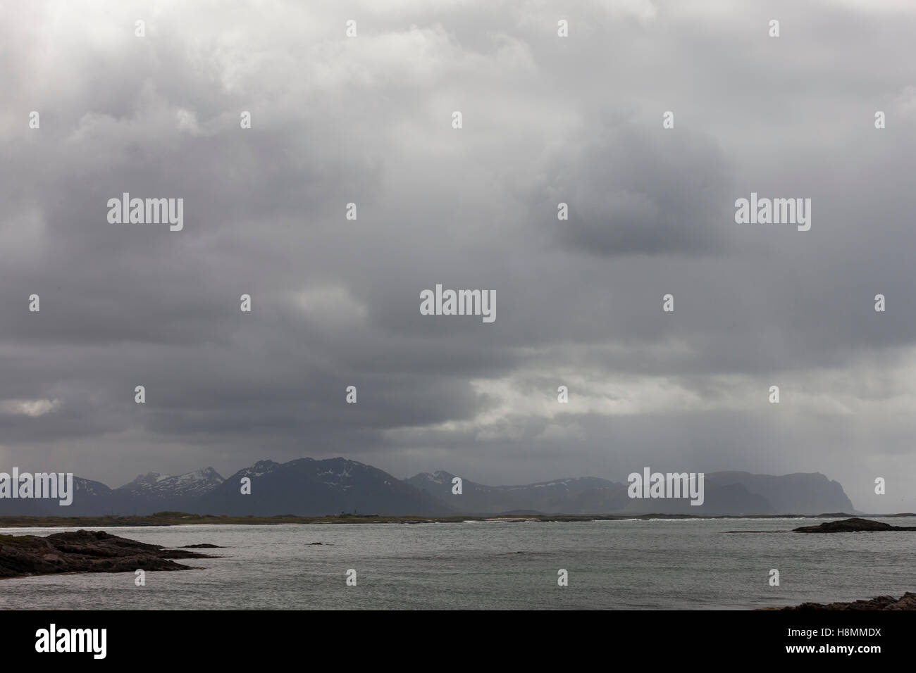 Looking to the headland of Langoya on the Andøya Tourist Route. Lofoten Islands, Norway, Stock Photo