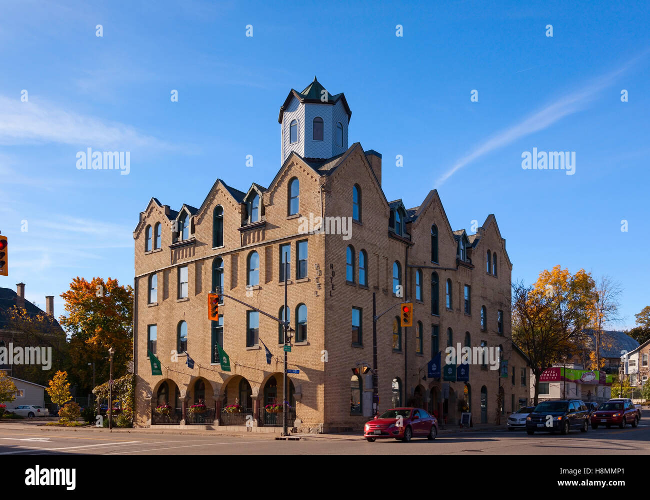 The Arlington Hotel along Grand River Street in Paris, Ontario, Canada. Stock Photo