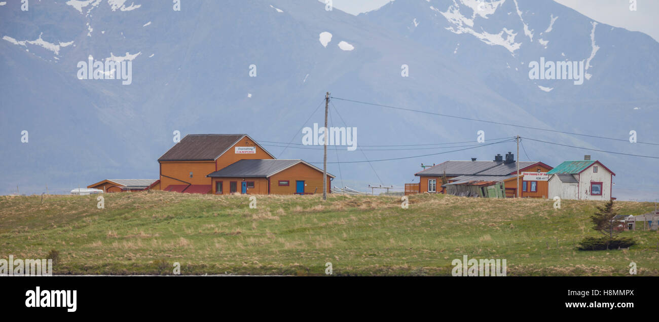 Stave Camping & Hot Pools. The moorlands around the village of Stave.  Bleik, Andenes, Lofoten Islands, Norway Stock Photo - Alamy