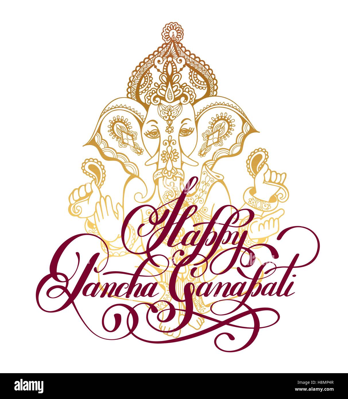 Happy Pancha Ganapati handwritten inscription with gold ganesha ...