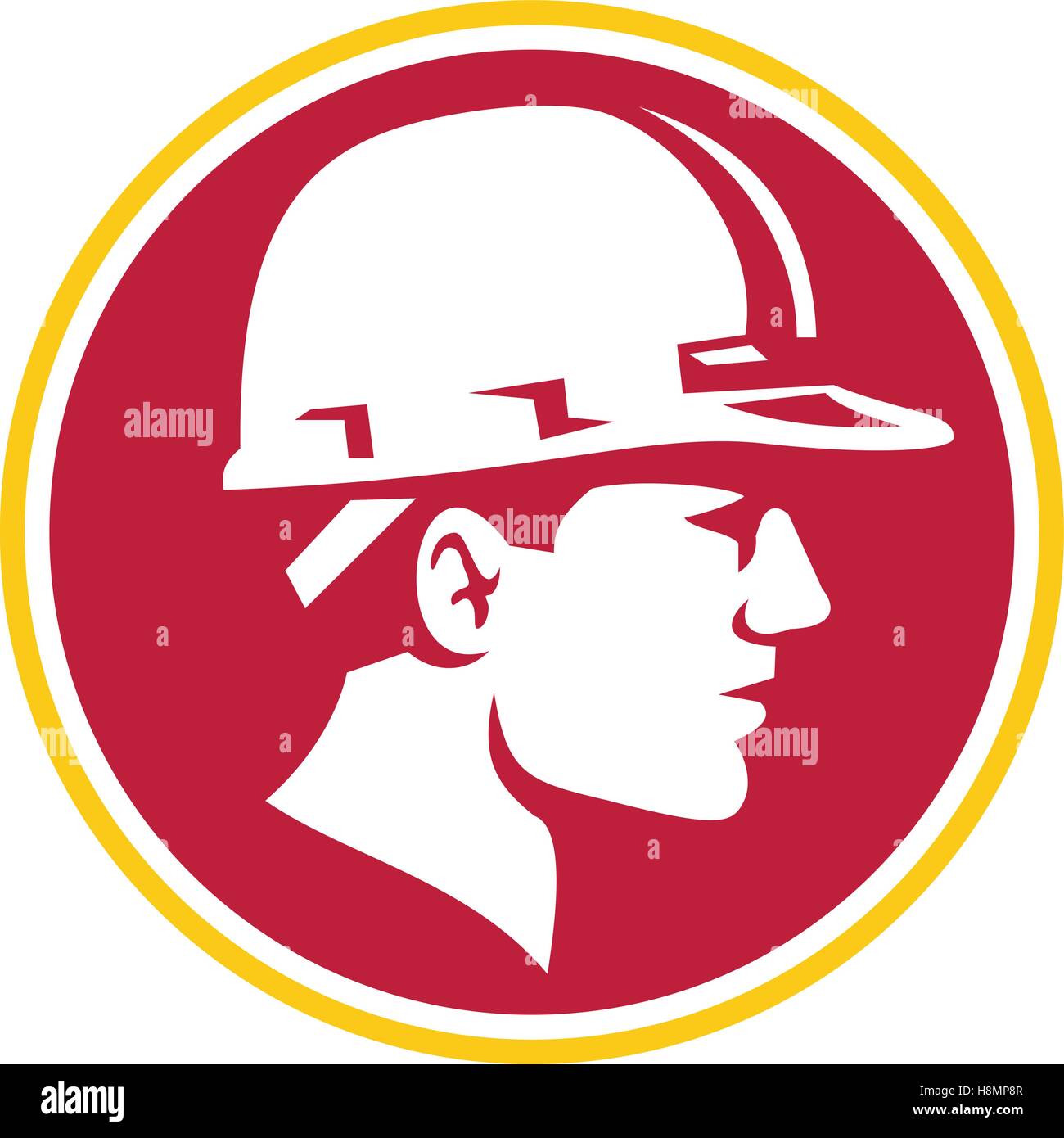 Illustration of a builder construction worker head wearing hardhat viewed from the side set