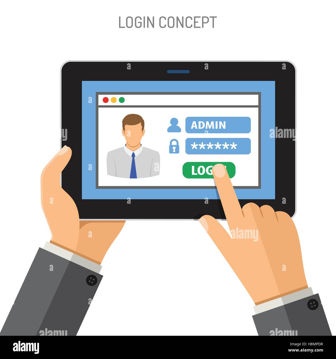 Login concept on tablet PC Stock Vector