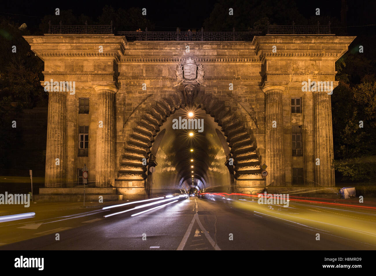 Adam Clark Tunnel under Castle Hill. It provides easy access to places in Buda. Stock Photo
