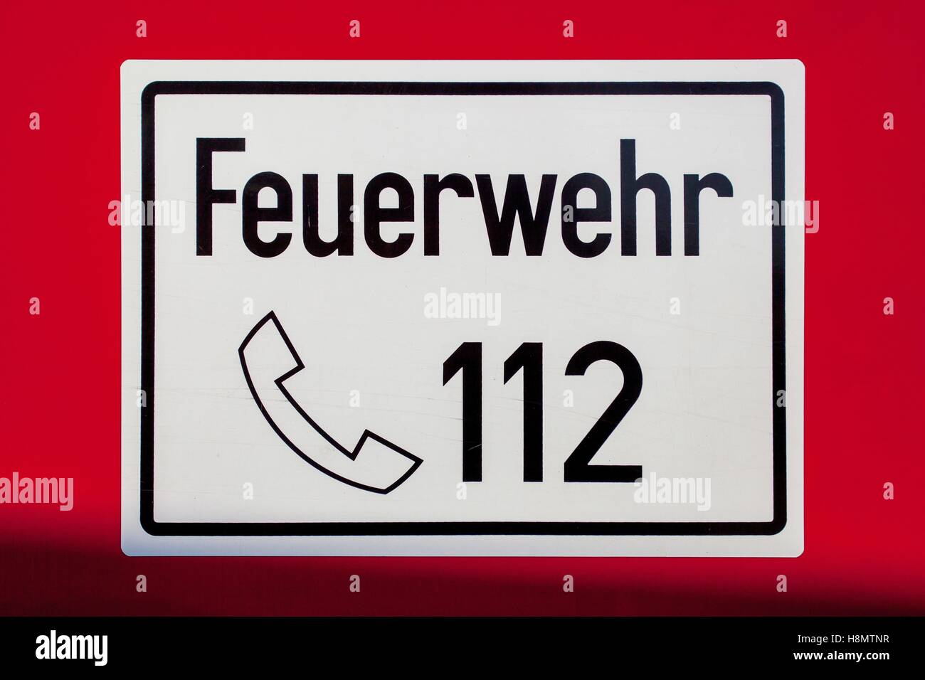 Illustration: Fire service sign on a fire truck in Brandenburg, 10.09.2016 | usage worldwide Stock Photo