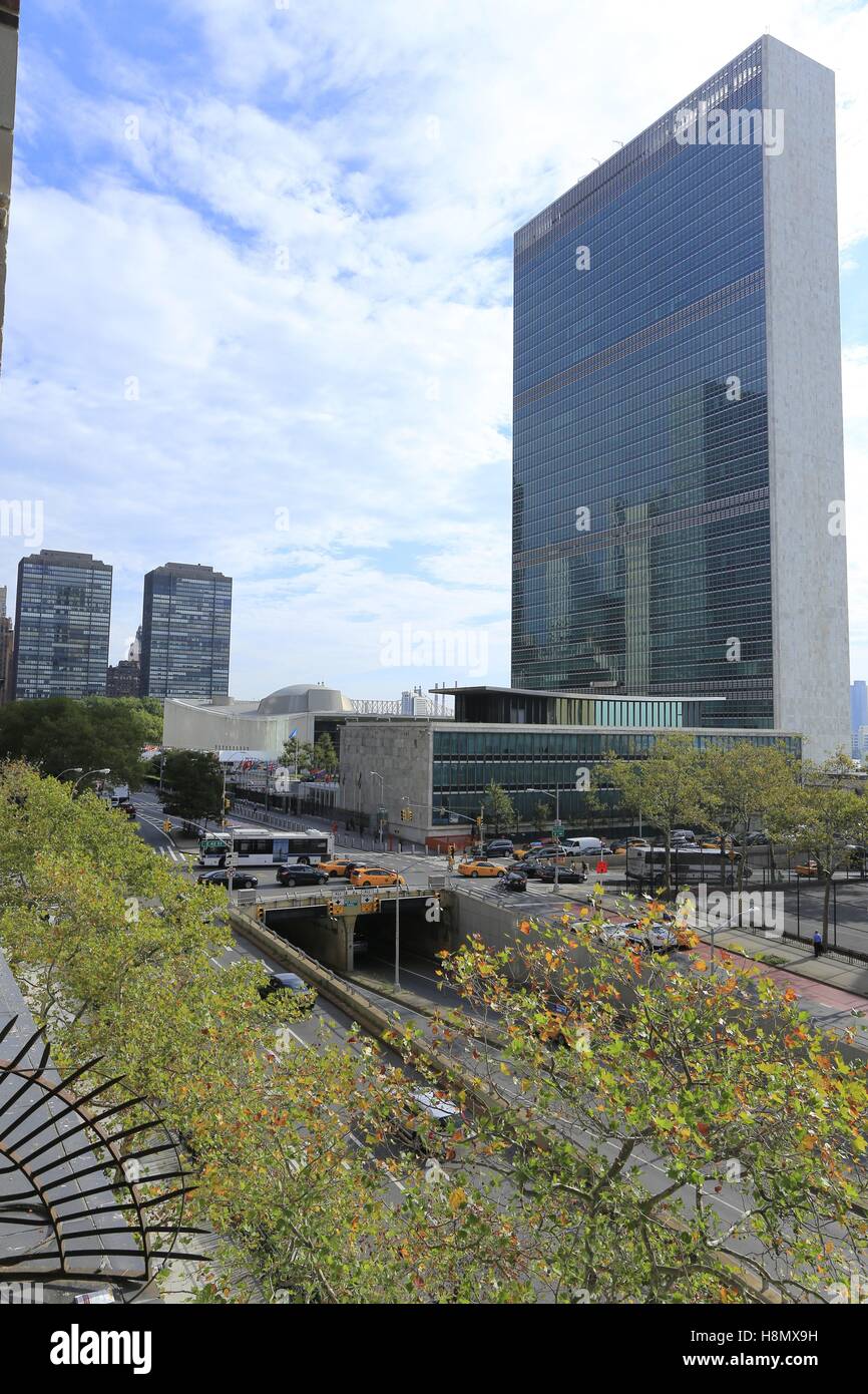 In New York is the United Nations Headquarter (UN). In front the ...