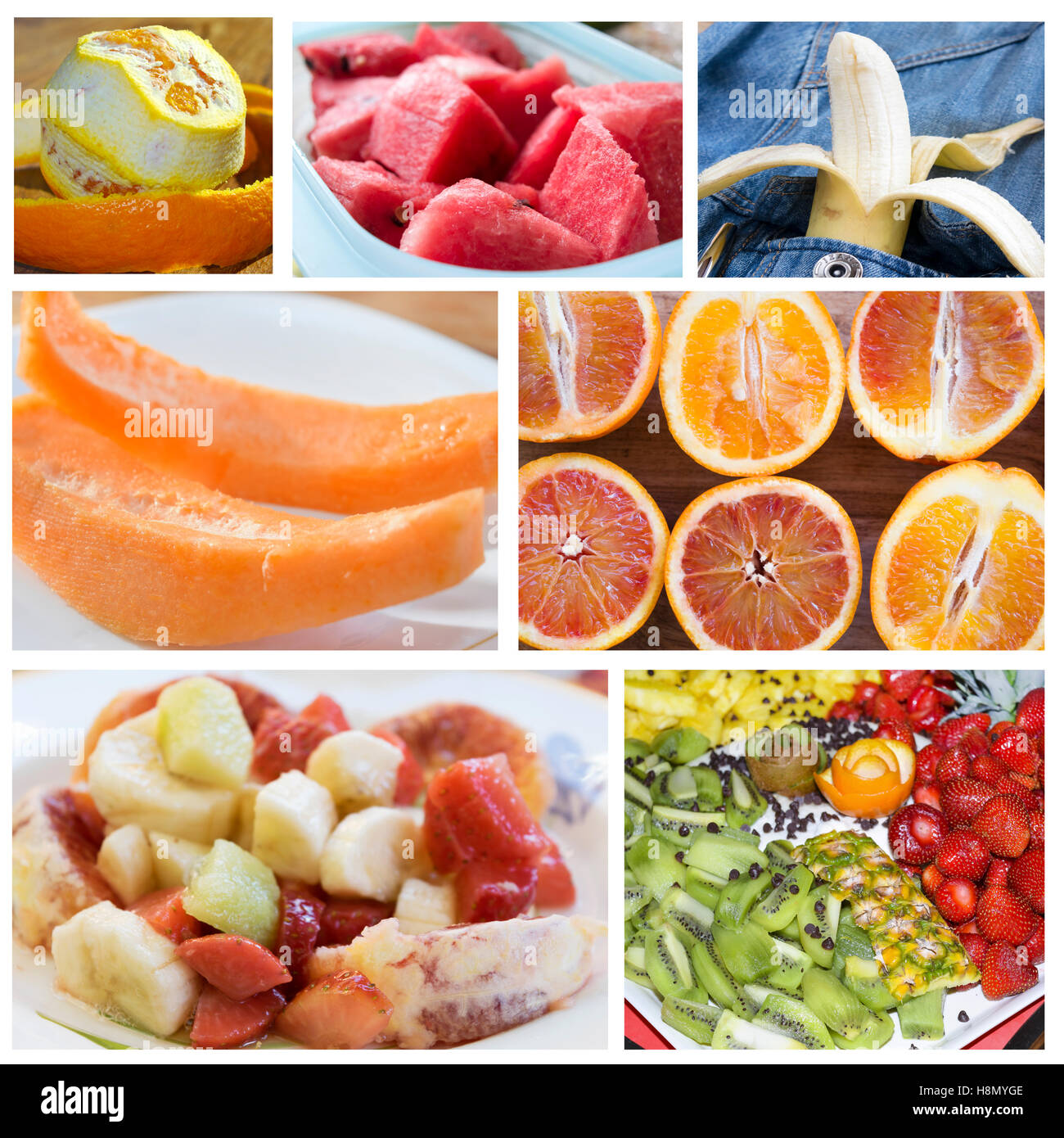 collage of variety of seasonal fresh fruit Stock Photo
