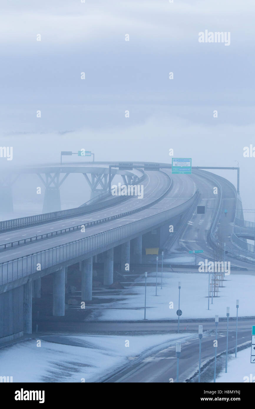 Elevated highway in fog Stock Photo