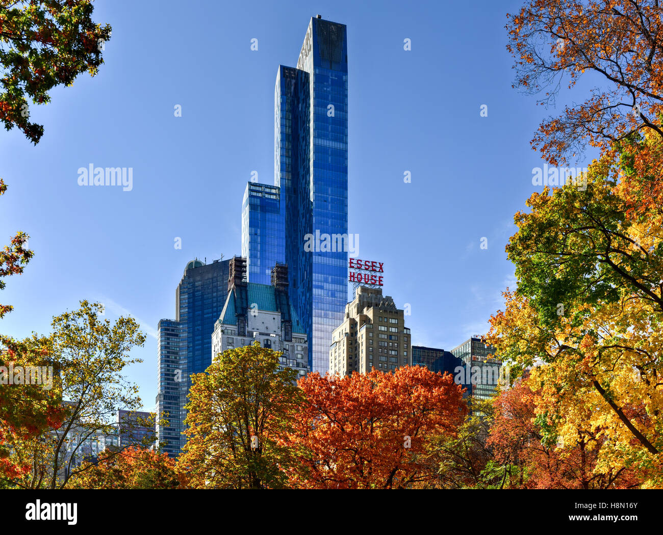 View of Central Park South in New York City in the Autumn Stock Photo