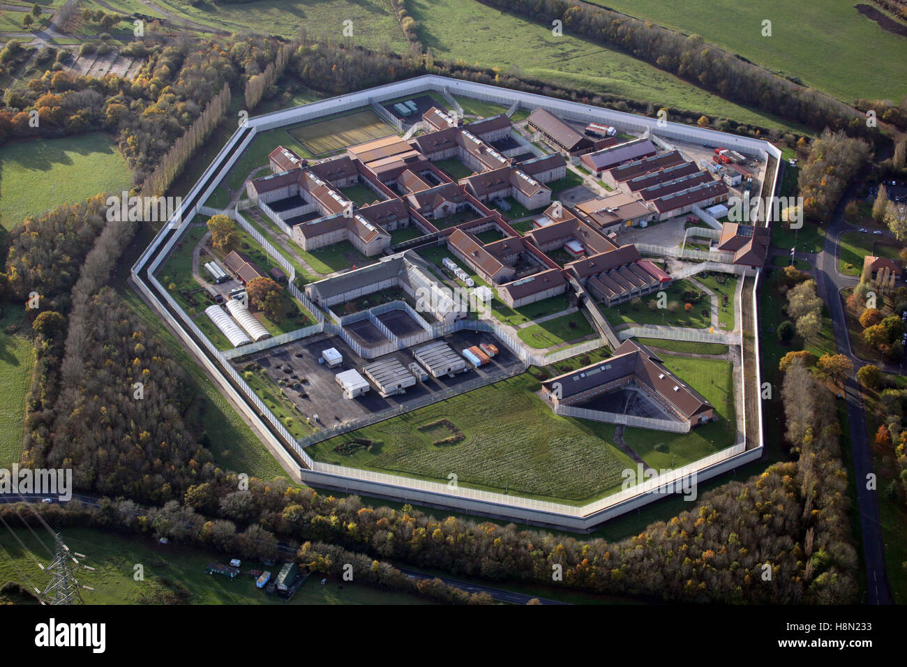 aerial view of HMP Bullingdon Prison near Bicester, Oxfordshire, UK Stock Photo