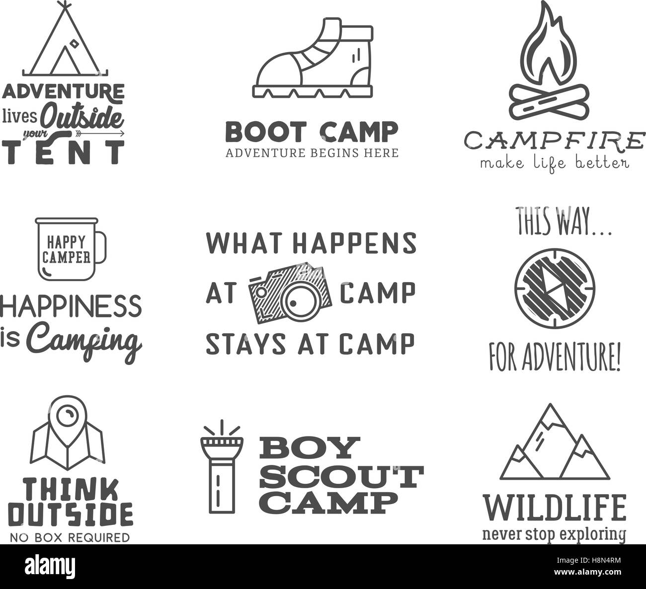 Download Camping Logo Design Set With Typography And Travel Elements Stock Vector Image Art Alamy