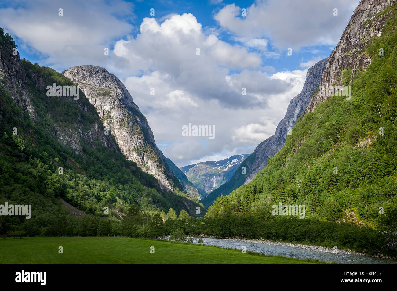 Scenic norway fjord mountains and river in canyon. Stock Photo