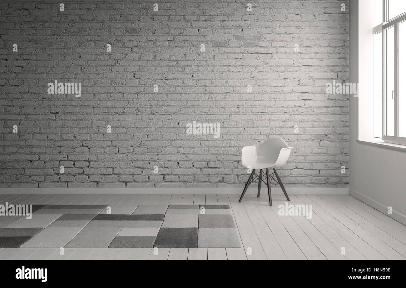 Scene Of Chair In Front Of Painted Brick Wall With Neutral