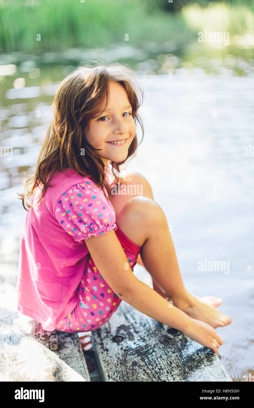 8 year old girl smiling Stock Photo