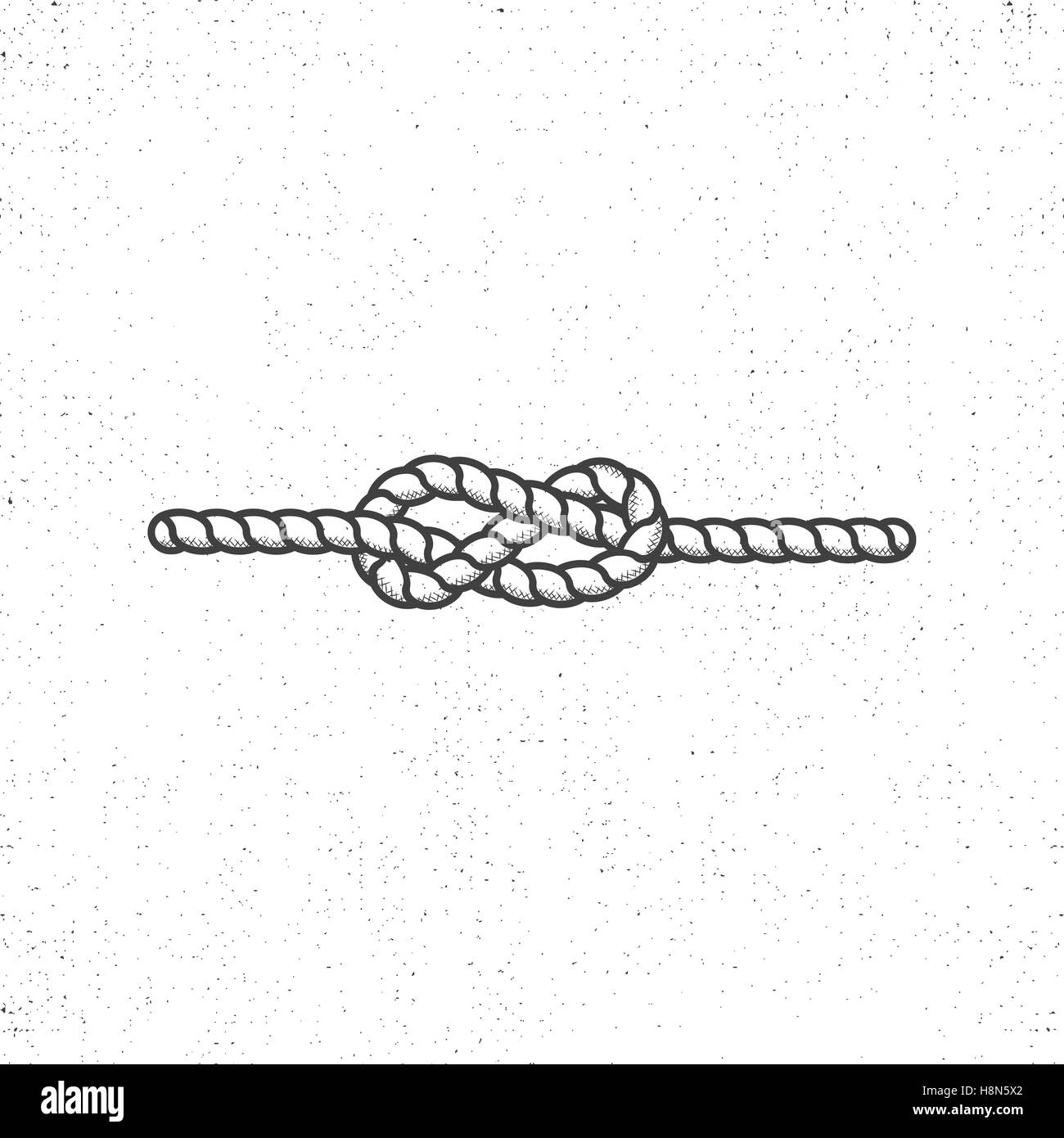 Nautical rope knot symbol on vintage roughen style. Monochrome