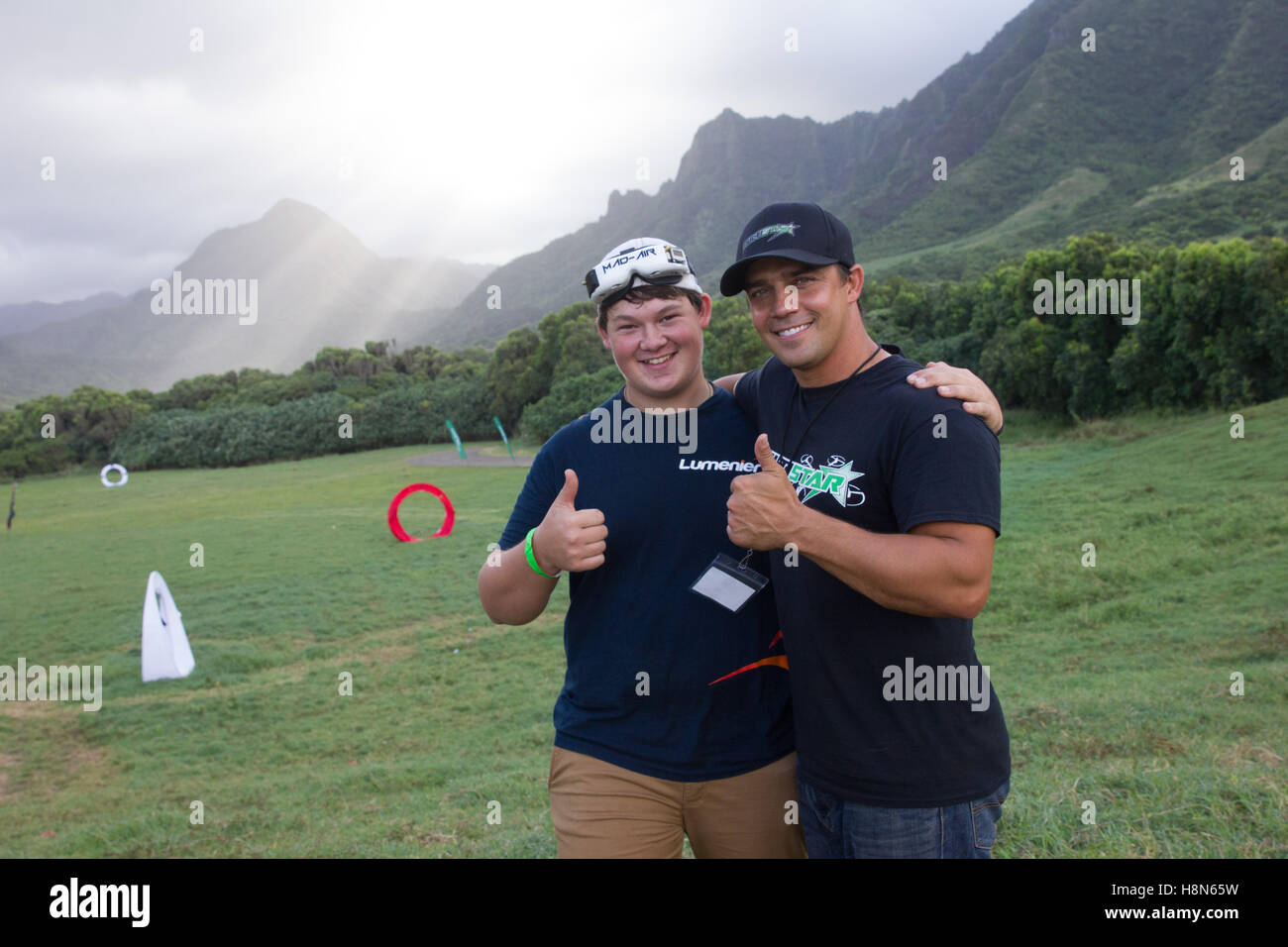 Drone Worlds 2016. Drone racing competition  Held on Koaloa ranch, O'hau island, Hawaii.  Pictured: Shaun Taylor and Cain Madere Stock Photo