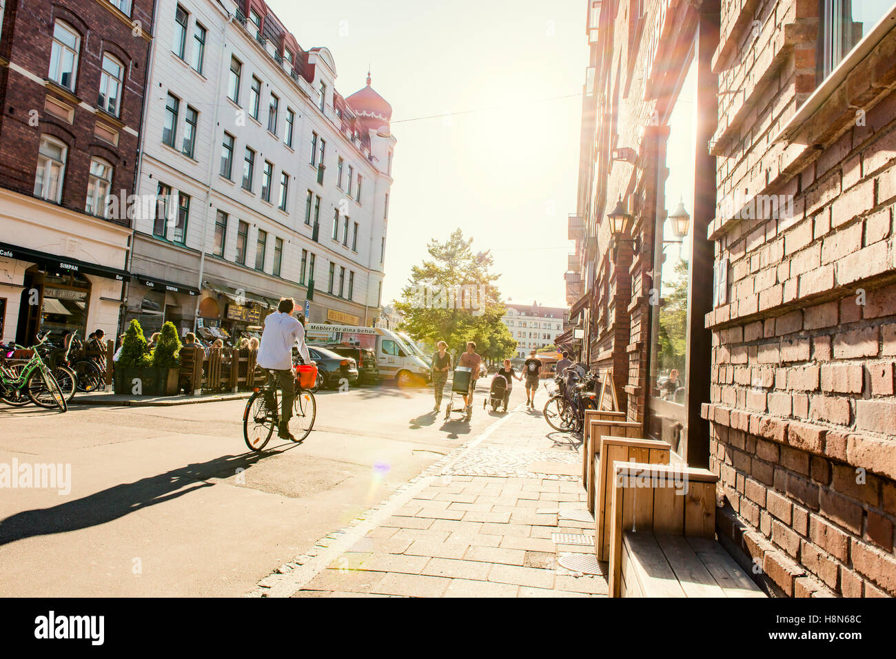 Sweden, Skane, Malmo, Mollevangen, Street in old town on sunny day ...