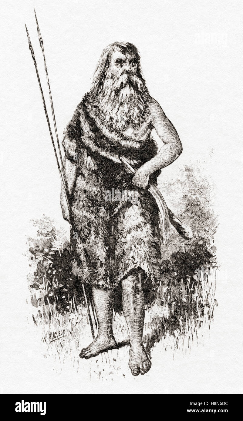 William Buckley, 1780 – 1856.  Englishman who was convicted of receiving a bolt of stolen cloth and transported to New South Wales, Australia for 14 years, he later escaped, was given up for dead and lived in an Aboriginal community for many years. After a print dating from the 1880's. Stock Photo