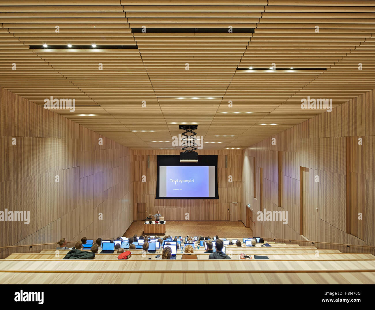 Auditorium viewed from above. Moesgaard Museum, Aarhus, Denmark. Architect: Henning Larsen, 2015. Stock Photo