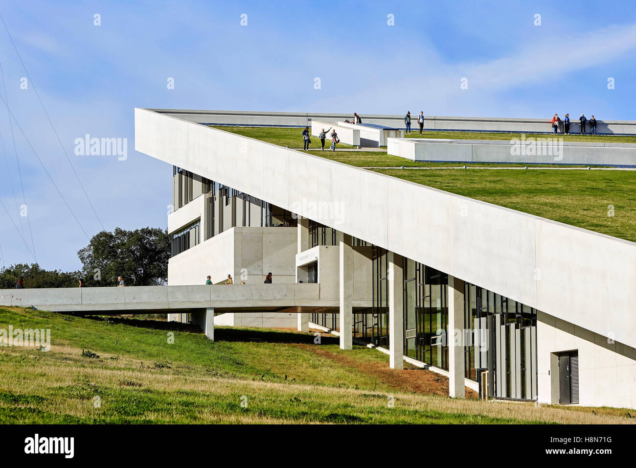 View of elevated concrete ramp towards main entrance. Moesgaard Museum