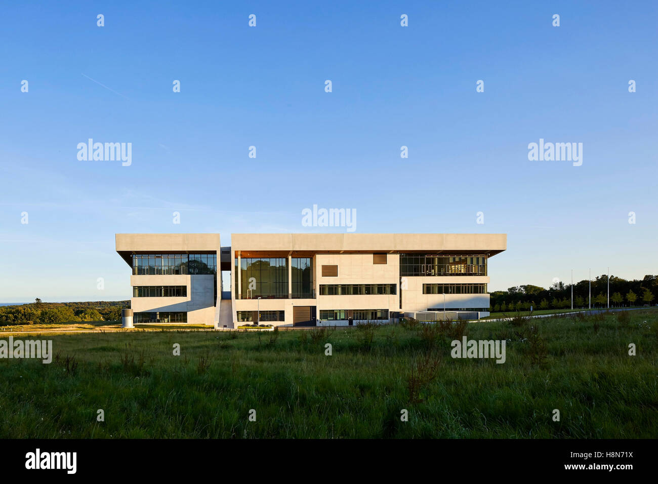Frontal view of back. Moesgaard Museum, Aarhus, Denmark. Architect: Henning Larsen, 2015. Stock Photo