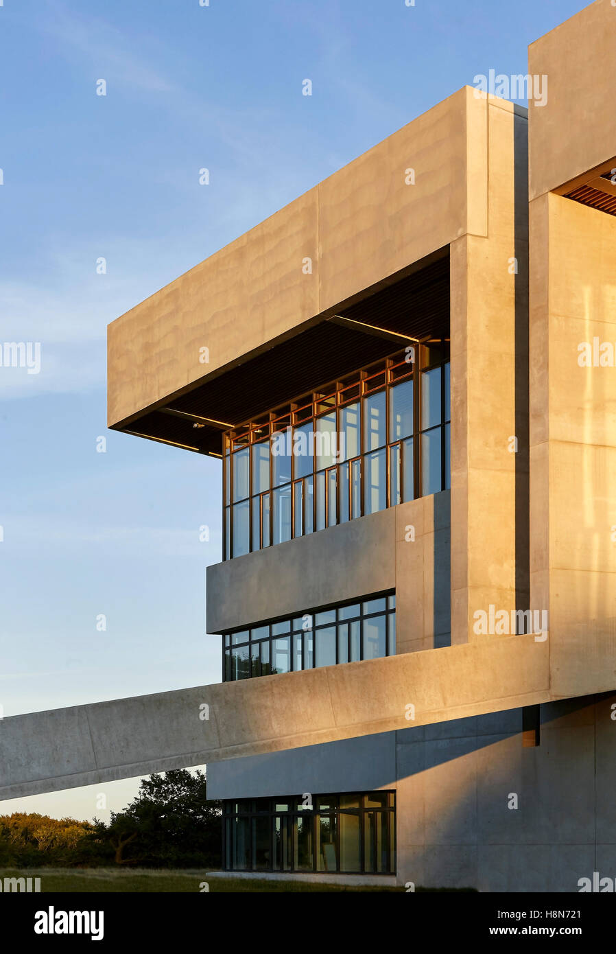 Profile of concrete facade and ramp. Moesgaard Museum, Aarhus, Denmark. Architect: Henning Larsen, 2015. Stock Photo