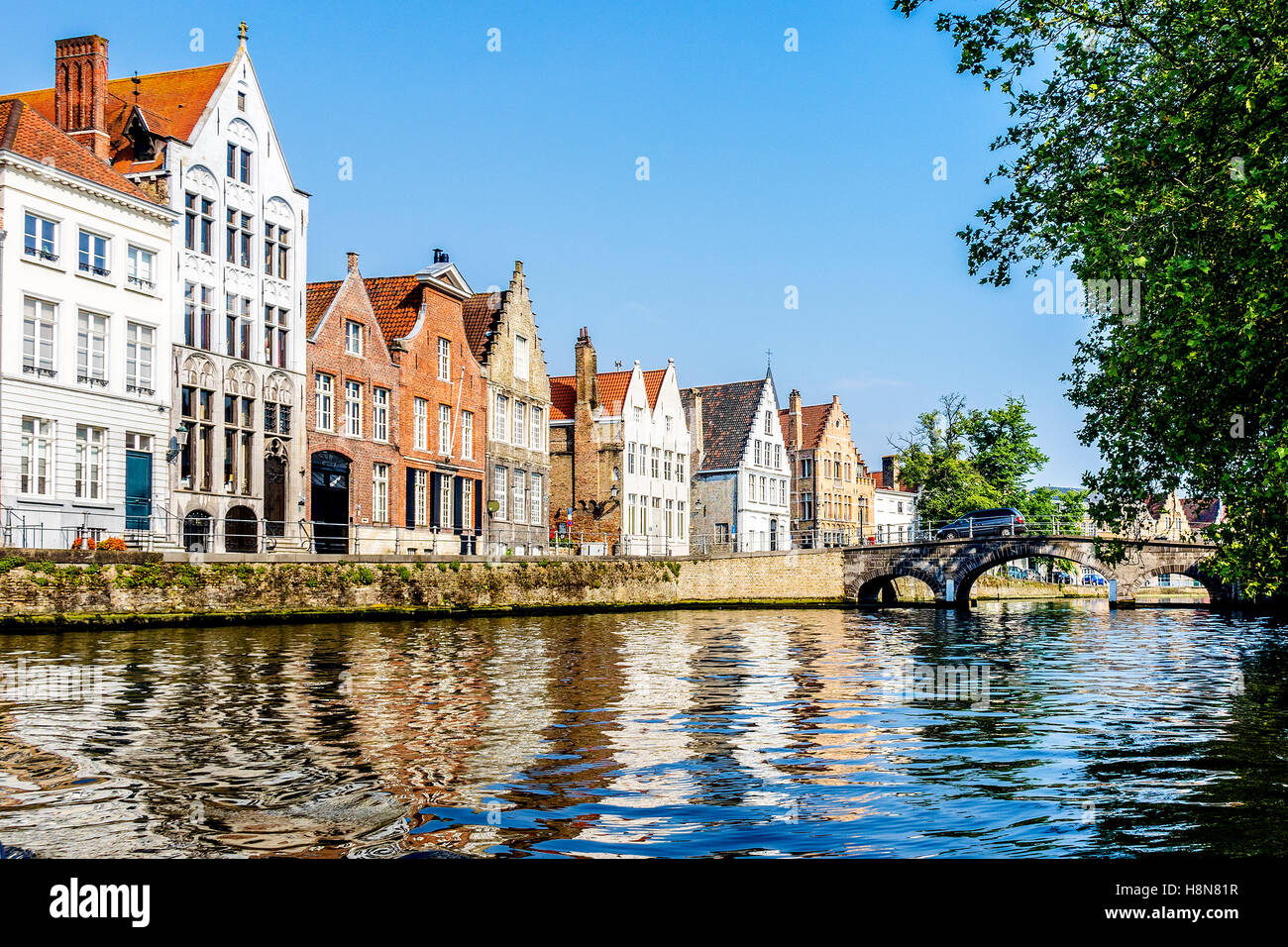 Houses Along The Canal Bruges Belgium Stock Photo