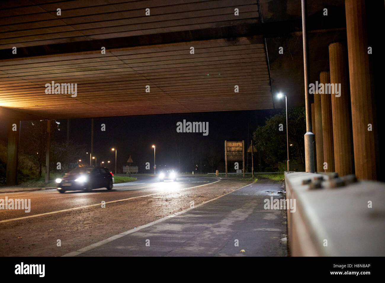 cars pass on an underground walkway at night Newtownabbey northern