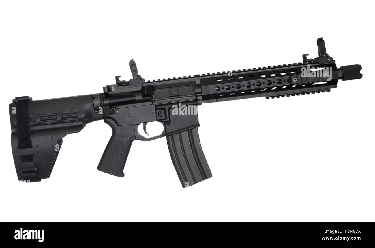 Semi automatic rifle with a barrel and stock in handgun configuration Stock Photo