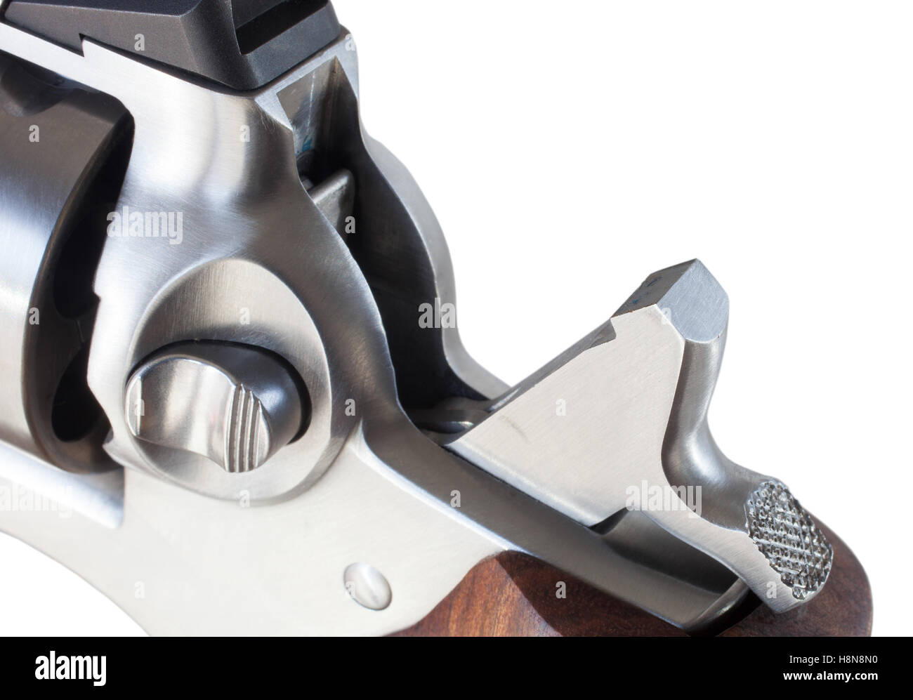 Hammer back on a revolver ready to shoot on white Stock Photo Alamy