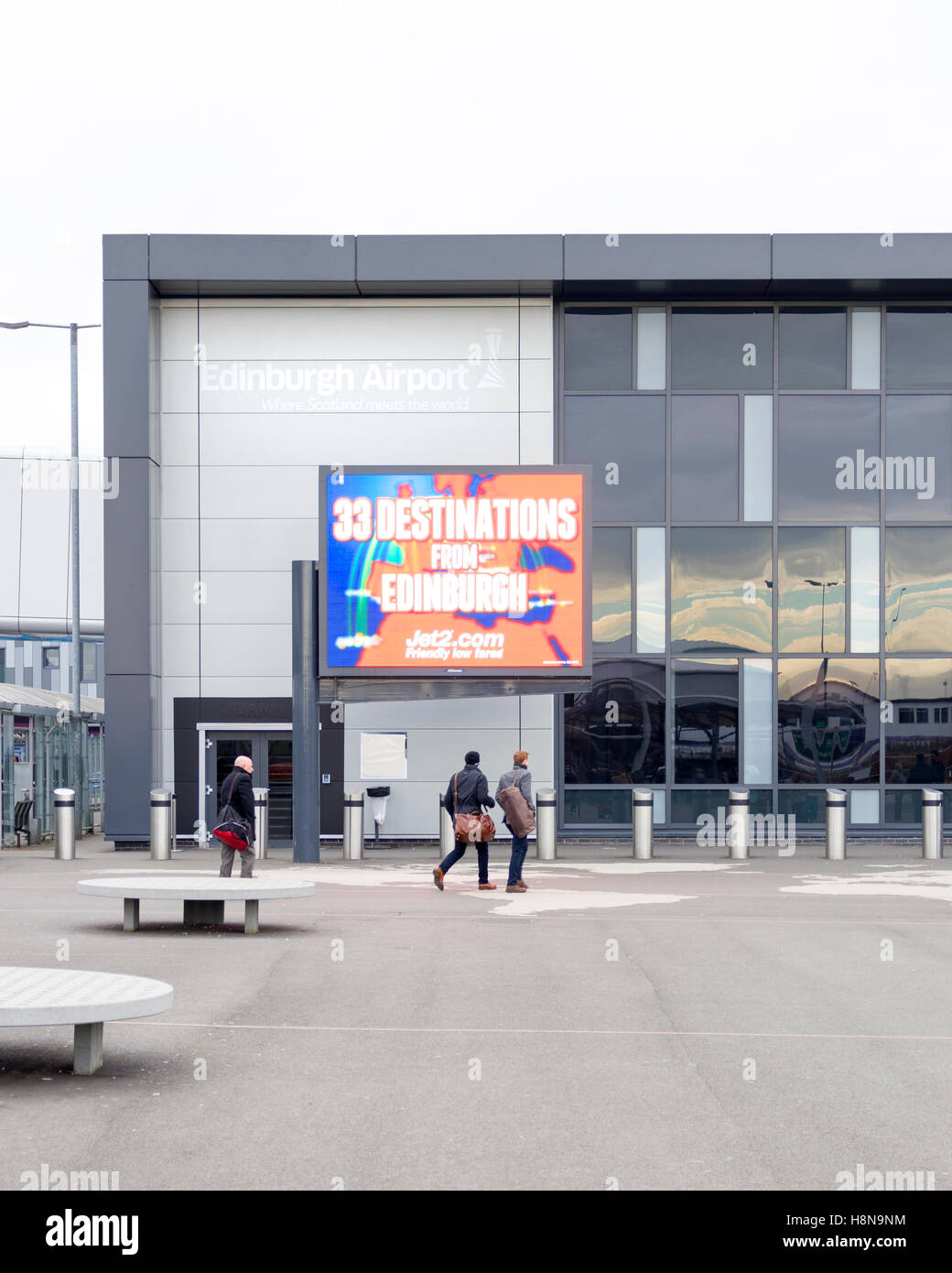 Outside Edinburgh Airport arrivals hall building, Scotland, UK  Model Release: No.  Property Release: No. Stock Photo