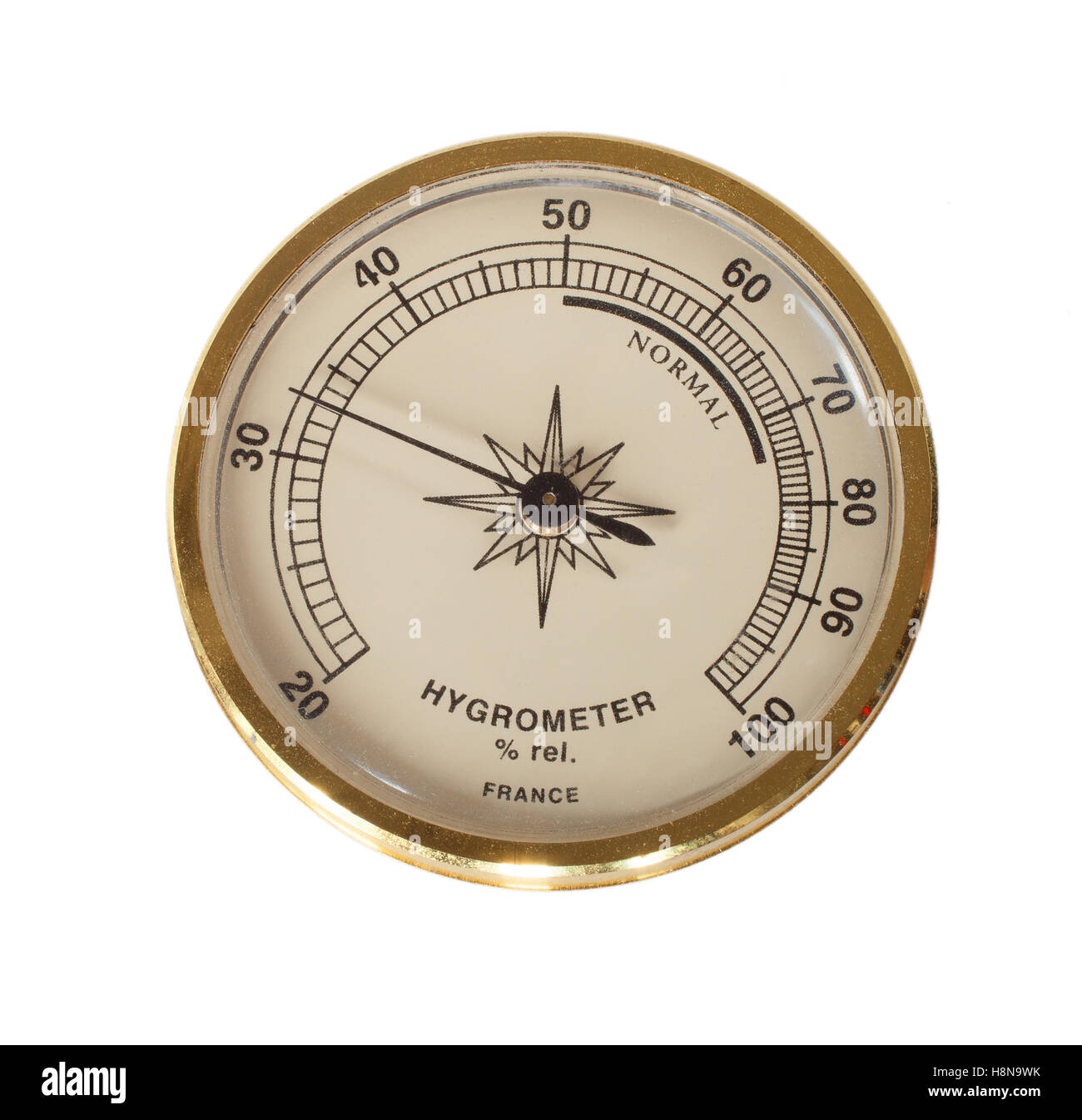 Instrument for measuring humidity that is isolated on white Stock Photo