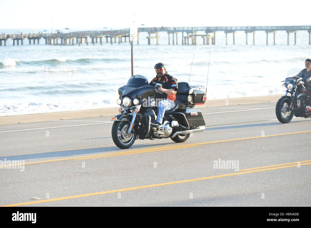 A motorcyclist at Galveston, Texas, USA Stock Photo