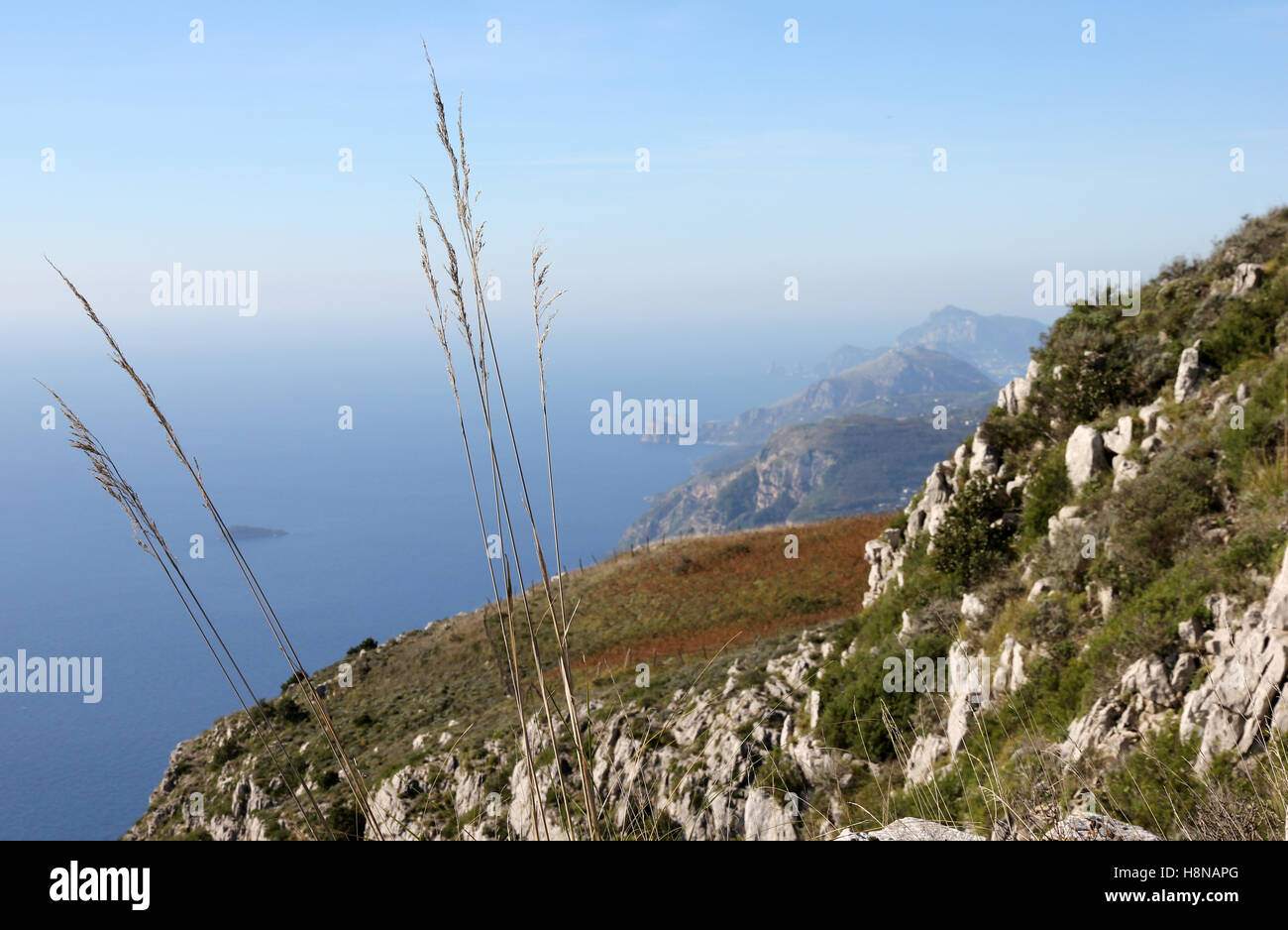 Amalfi Coast from Monte Comune Sorrentine Peninsula Campania Stock Photo