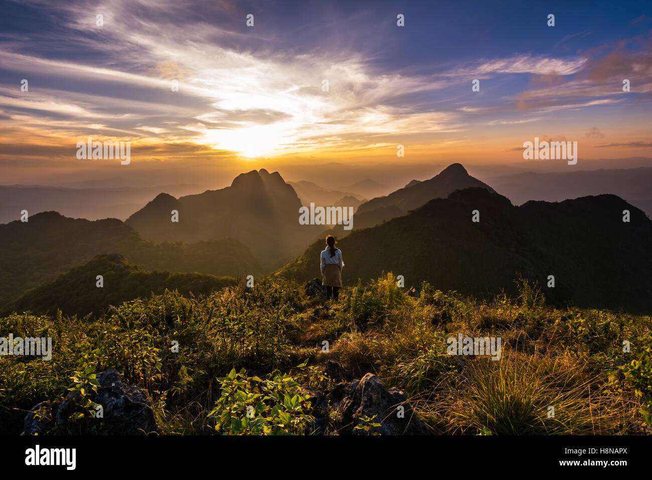Hiker woman on top hi-res stock photography and images - Alamy